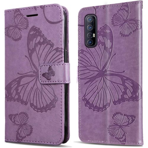 Coque Pour Oppo Find X2 Neo/Oppo Reno 3 Pro 5g, Papillon Imprim¿¿ Housse En Cuir Pu Magn¿¿Tique Portefeuille, ¿¿Tui ¿¿ Rabat Pour Oppo Find X2 Neo/Oppo Reno 3 Pro 5g, Violet