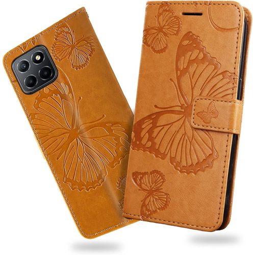 Coque Pour Huawei Honor X8 5g / Honor X6 5g, Papillon Imprim¿¿ Housse En Cuir Pu Magn¿¿Tique Portefeuille, ¿¿Tui ¿¿ Rabat Pour Huawei Honor X8 5g / Honor X6 5g, Jaune