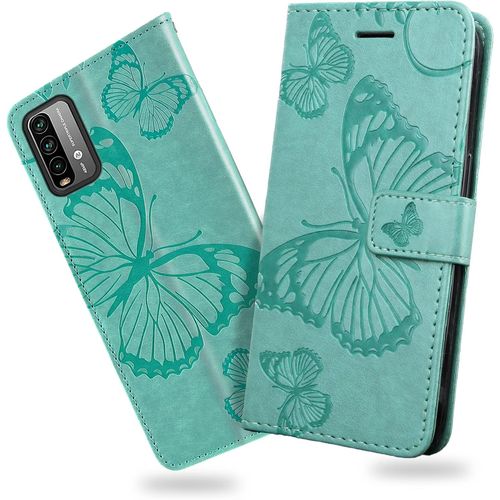 Coque Pour Xiaomi Redmi 9t / Xiaomi Poco M3, Papillon Imprim¿¿ Housse En Cuir Pu Magn¿¿Tique Portefeuille, ¿¿Tui ¿¿ Rabat Pour Xiaomi Redmi 9t / Xiaomi Poco M3, Vert