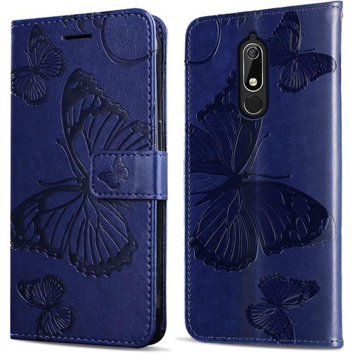 Coque Pour Nokia 5.1, Papillon Imprim¿¿ Housse En Cuir Pu Magn¿¿Tique Portefeuille, ¿¿Tui ¿¿ Rabat Pour Nokia 5.1, Bleu