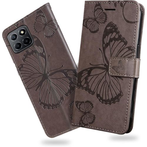 Coque Pour Huawei Honor X8 5g / Honor X6 5g, Papillon Imprim¿¿ Housse En Cuir Pu Magn¿¿Tique Portefeuille, ¿¿Tui ¿¿ Rabat Pour Huawei Honor X8 5g / Honor X6 5g, Gris