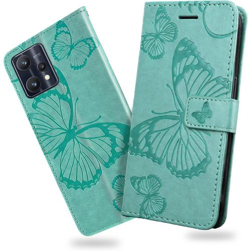 Coque Pour Oppo Realme 9 Pro Plus, Papillon Imprim¿¿ Housse En Cuir Pu Magn¿¿Tique Portefeuille, ¿¿Tui ¿¿ Rabat Pour Oppo Realme 9 Pro Plus, Vert