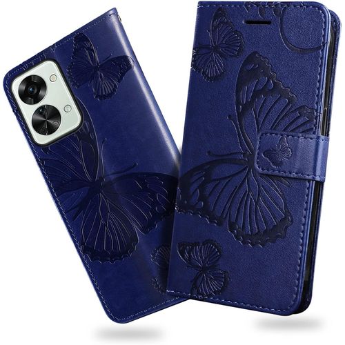 Coque Pour Oneplus Nord 2t 5g, Papillon Imprim¿¿ Housse En Cuir Pu Magn¿¿Tique Portefeuille, ¿¿Tui ¿¿ Rabat Pour Oneplus Nord 2t 5g, Bleu