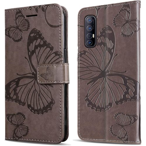 Coque Pour Oppo Find X2 Neo/Oppo Reno 3 Pro 5g, Papillon Imprim¿¿ Housse En Cuir Pu Magn¿¿Tique Portefeuille, ¿¿Tui ¿¿ Rabat Pour Oppo Find X2 Neo/Oppo Reno 3 Pro 5g, Gris