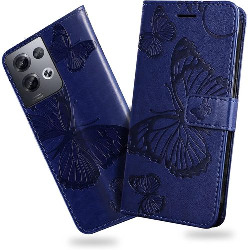 Coque Pour Oppo Reno 8 Pro 5g, Papillon Imprim¿¿ Housse En Cuir Pu Magn¿¿Tique Portefeuille, ¿¿Tui ¿¿ Rabat Pour Oppo Reno 8 Pro 5g, Bleu