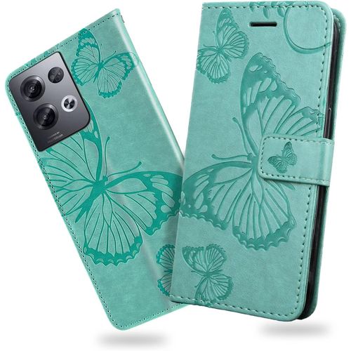 Coque Pour Oppo Reno 8 Pro 5g, Papillon Imprim¿¿ Housse En Cuir Pu Magn¿¿Tique Portefeuille, ¿¿Tui ¿¿ Rabat Pour Oppo Reno 8 Pro 5g, Vert