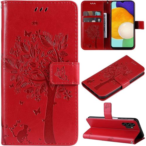 Coque Pour Samsung Galaxy A04s /A13 5g, Etui Samsung A04s /A13 5g, Antichoc Tpu Housse Cuir Flip Case Portefeuille Etui Rabat [Magn¿¿Tique] Coque De Protection Cover (Rouge)