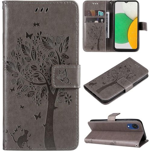 Coque Pour Samsung Galaxy A03 Core, Etui Samsung A03 Core, Antichoc Tpu Housse Cuir Flip Case Portefeuille Etui Rabat [Magn¿¿Tique] Coque De Protection Fentes Pour Cartes Cover (Gris)