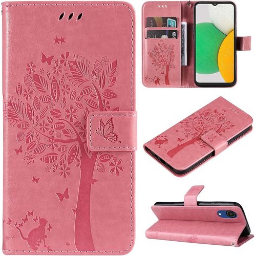 Coque Pour Samsung Galaxy A03 Core, Etui Samsung A03 Core, Antichoc Tpu Housse Cuir Flip Case Portefeuille Etui Rabat [Magn¿¿Tique] Coque De Protection Fentes Pour Cartes Cover (Rose)