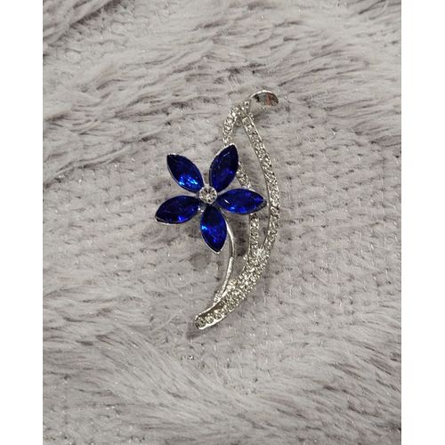 Broche Fleur Cristal Bleu Strass Blancs ! Neuf !
