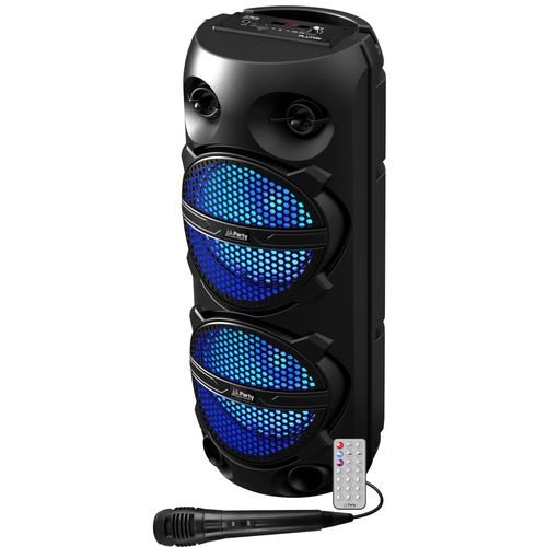 Enceinte autonome 2 x 8"/20cm 300W avec Bluetooth USB MICRO SD FM TWS Micro Télécommande & Effets Lumineux
