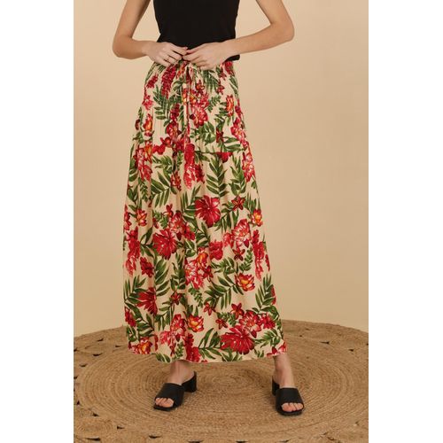 Jupe D'ete Longue Beige Fleur Femme Zeva Paris Taille Du 38 Au 42