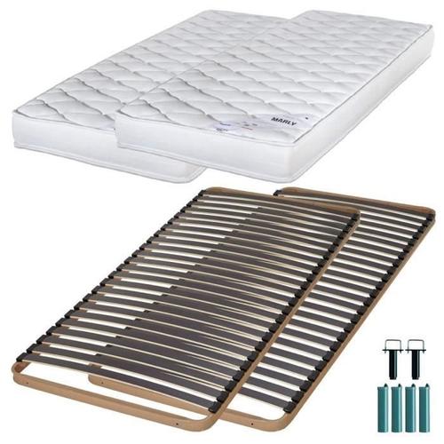 Matelas Mousse + Sommier Métal C224 2x90x190 Marly - Hauteur 15 Cm - Soutien Ferme