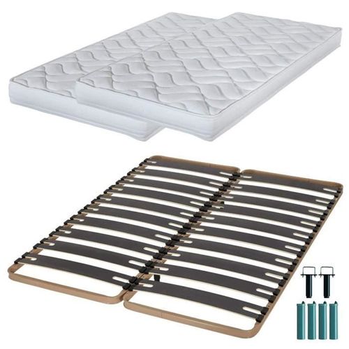 Matelas Mousse + Sommier Métal C310 2x90x190 Melissa - Hauteur 13 Cm - Soutien Ferme