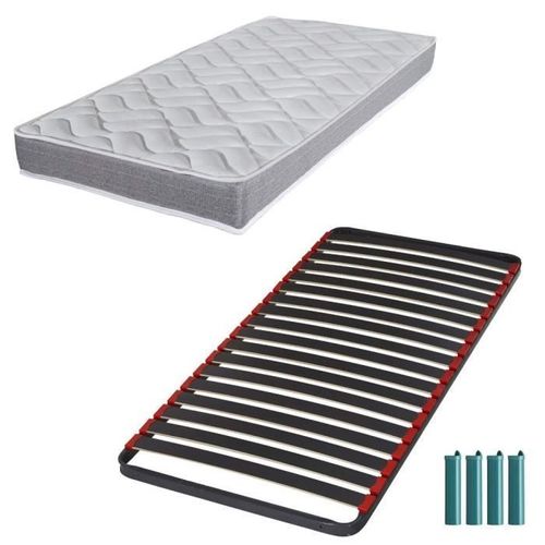 Matelas Mousse + Sommier Métal C39 80x190 Morgan - Hauteur 17 Cm - Soutien Ferme