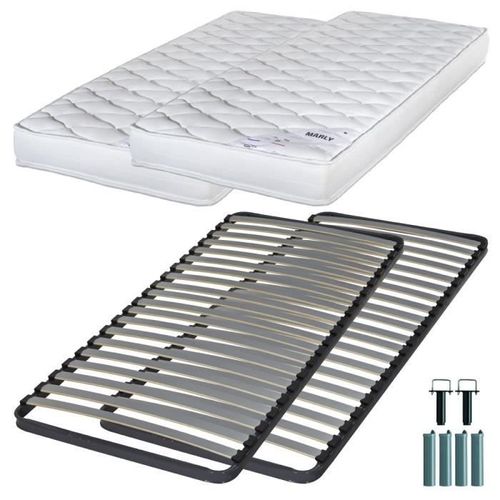 Matelas Mousse + Sommier Métal C220 2x90x190 Marly - Hauteur 15 Cm - Soutien Ferme