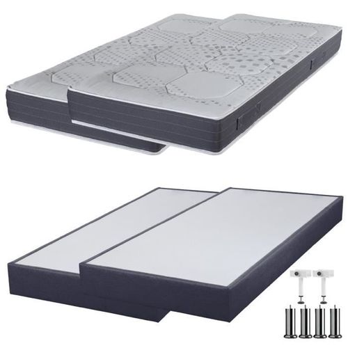 Matelas Mousse + Sommier Sp18 Volcan 2x80x200 Myriade - H. 21 Cm - Soutien Équilibré