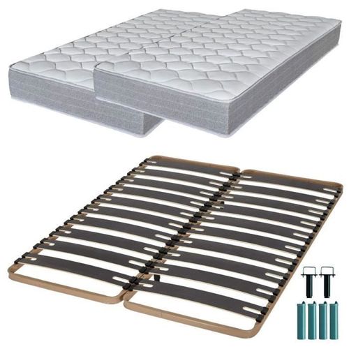 Matelas Mousse + Sommier Métal C310 2x90x190 Madere - Hauteur 24 Cm - Soutien Ferme