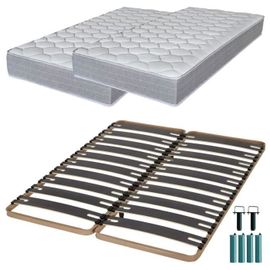 Matelas Mousse + Sommier Métal C310 2x90x190 Madere - Hauteur 24 Cm - Soutien Ferme