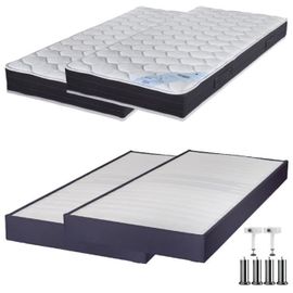 Matelas Ressort + Sommier Omega Volcan 2x80x190 Rubis - H. 21 Cm - Soutien Très Ferme