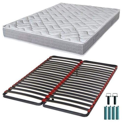 Matelas Mousse + Sommier Métal C39 160x200 Maryland - Hauteur 20 Cm - Soutien Ferme