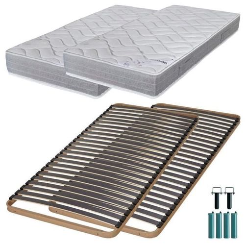 Matelas Mousse + Sommier Métal C224 2x80x200 Maryland - Hauteur 20 Cm - Soutien Ferme