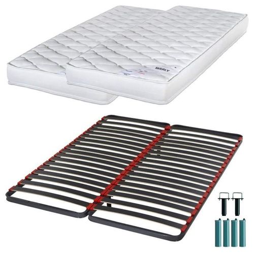 Matelas Mousse + Sommier Métal C39 2x90x190 Marly - Hauteur 15 Cm - Soutien Ferme