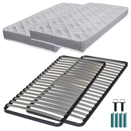 Matelas Mousse + Sommier Métal C220 2x90x190 Morgan - Hauteur 17 Cm - Soutien Ferme