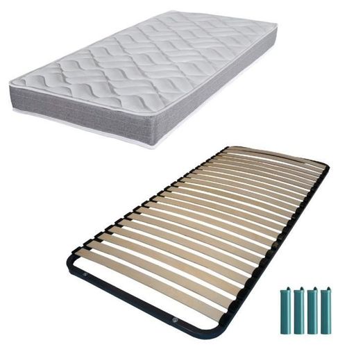 Matelas Mousse + Sommier Métal Démonté 140x190 Morgan - Hauteur 17 Cm - Soutien Ferme