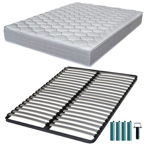 Matelas Mousse + Sommier Métal C220 160x200 Madere - Hauteur 24 Cm - Soutien Ferme