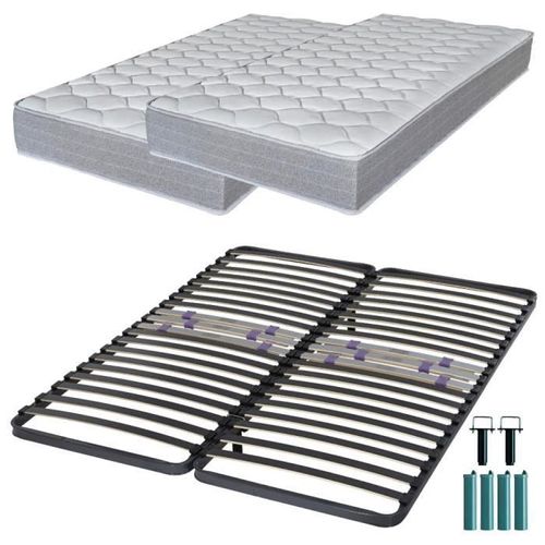 Matelas Mousse + Sommier Métal C223 160x200 Madere - Hauteur 24 Cm - Soutien Ferme