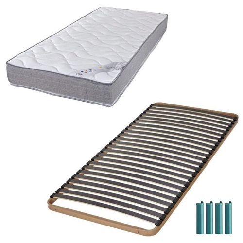 Matelas Mousse + Sommier Métal C224 90x200 Wave - Hauteur 19 Cm - Soutien Ferme