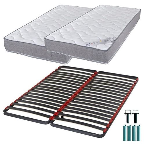 Matelas Mousse + Sommier Métal C39 2x90x200 Wave - Hauteur 19 Cm - Soutien Ferme