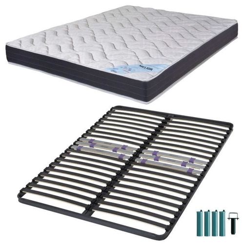 Matelas Mousse + Sommier Métal C223 140x190 Melior - Hauteur 20 Cm - Soutien Ferme