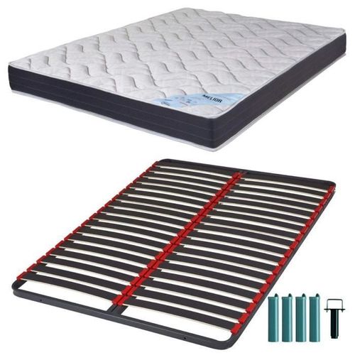 Matelas Mousse + Sommier Métal C39 140x190 Melior - Hauteur 20 Cm - Soutien Ferme