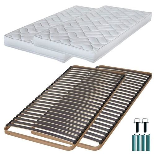 Matelas Mousse + Sommier Métal C224 2x90x190 Melissa - Hauteur 13 Cm - Soutien Ferme