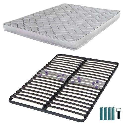 Matelas Mousse + Sommier Métal C223 140x190 Melissa - Hauteur 13 Cm - Soutien Ferme