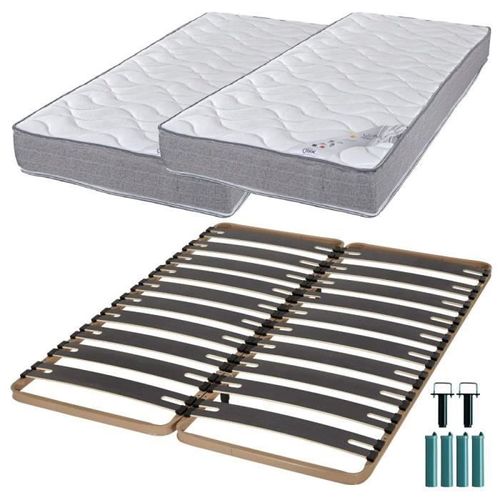 Matelas Mousse + Sommier Métal C310 2x90x190 Wave - Hauteur 19 Cm - Soutien Ferme