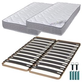 Matelas Mousse + Sommier Métal C310 2x90x190 Wave - Hauteur 19 Cm - Soutien Ferme