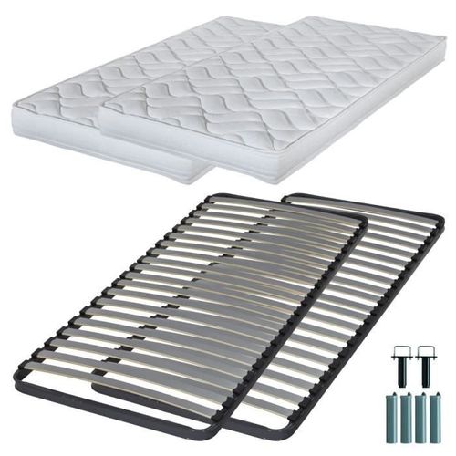Matelas Mousse + Sommier Métal C220 2x80x190 Melissa - Hauteur 13 Cm - Soutien Ferme
