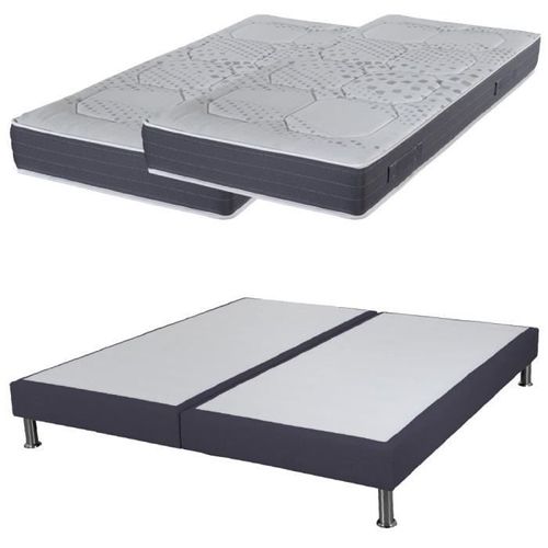 Matelas Mousse + Sommier Sr15 Volcan 2x90x200 Myriade - H. 21 Cm - Soutien Équilibré
