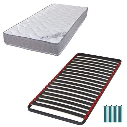 Matelas Mousse + Sommier Métal C39 90x200 Wave - Hauteur 19 Cm - Soutien Ferme