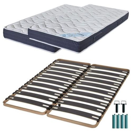 Matelas Mousse + Sommier Métal C310 2x90x190 Melior - Hauteur 20 Cm - Soutien Ferme