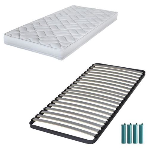 Matelas Mousse + Sommier Métal C220 90x190 Melissa - Hauteur 13 Cm - Soutien Ferme