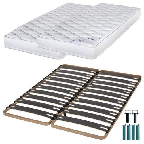 Matelas Mousse + Sommier Métal C310 2x90x190 Marly - Hauteur 15 Cm - Soutien Ferme