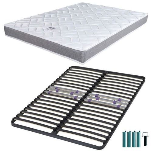 Matelas Mousse + Sommier Métal C223 140x190 Morgan - Hauteur 17 Cm - Soutien Ferme