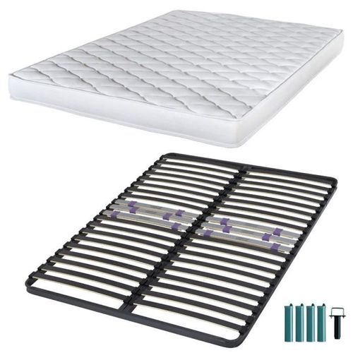 Matelas Mousse + Sommier Métal C223 140x190 Marly - Hauteur 15 Cm - Soutien Ferme