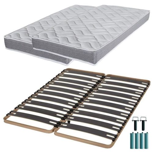 Matelas Mousse + Sommier Métal C310 2x90x190 Morgan - Hauteur 17 Cm - Soutien Ferme