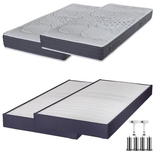 Matelas + Sommier Omega Volcan 2x80x200 Myriade - H. 21 Cm - Soutien Équilibré