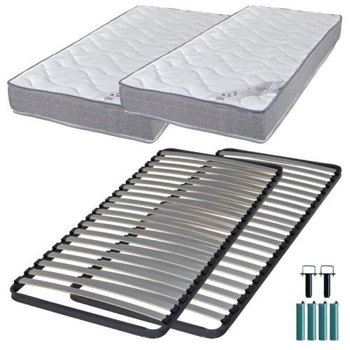 Matelas Mousse + Sommier Métal C220 2x90x200 Wave - Hauteur 19 Cm - Soutien Ferme